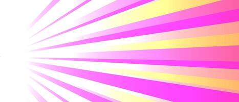 Dynamic illustration of a sunburst with pink, yellow, and white rays converging towards a vanishing point vector