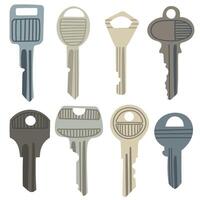 Keys in various shapes and sizes for unlocking doors, for security and home-themed designs.House, apartment or room locking accessories. vector