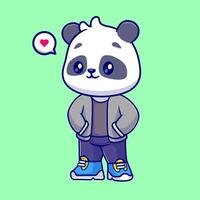 Cute Cool Panda Wearing Jacket And Sneaker Cartoon vector