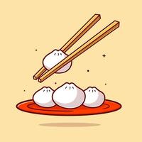 Dim Sum On Plate With Chopstick Cartoon vector