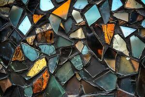 A close up of a mosaic wall with many different colors photo