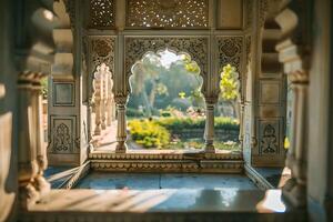 A view of the garden from inside the palace photo