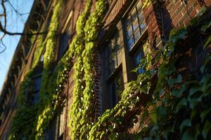A building with ivy growing on it photo