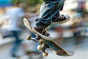 A person is doing a trick on a skateboard photo