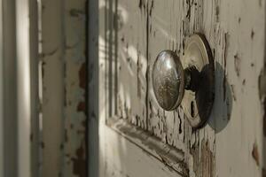 An old door with a knob on it photo