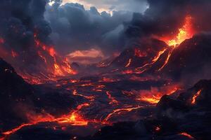 A lava flow is flowing through a mountain photo