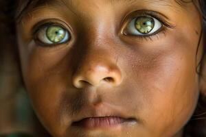 A close up of a young girl with green eyes photo