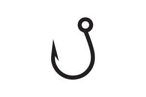 A black and white fish hook icon on a white background vector