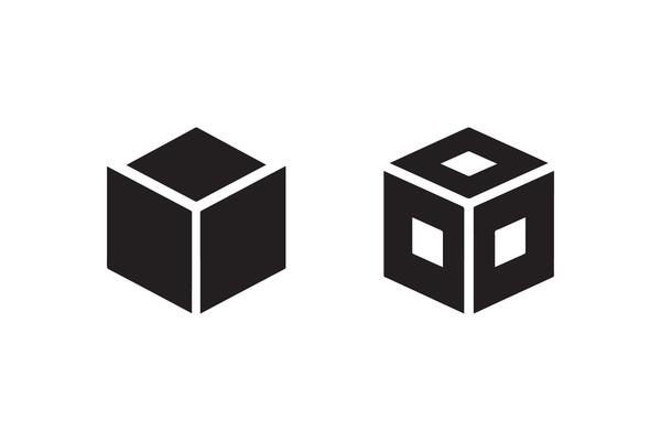 Two black and white cubes with a square in the middle