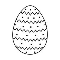 Lovely outline painted egg with zigzag horizontal lines and dots pattern for Easter egg hunt. Trendy hand drawn doodle for religious springtime holiday. Flat doodle isolated on white background. vector