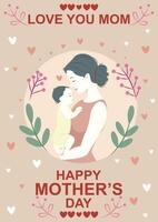 Mothers Day Card Woman With Child Illustration Graphic Art vector