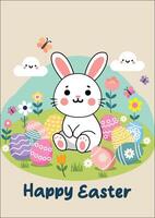 Easter Bunny Graphic Art With Eggs vector