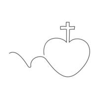 Easter cross one line drawing of good Friday continuous line isolate outline vector