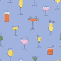Seamless pattern with glasses and goblets of alcoholic drinks on a blue background vector