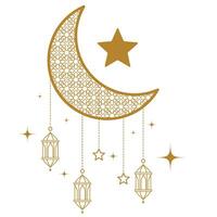 Realistic Ramadan Lantern with Moon and Stars Hanging vector