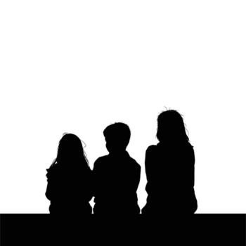 Silhouette of three people sitting closely creating a unified image of togetherness and connection in a minimalist style vector