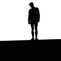 A stark silhouette of a figure standing on a ledge head bowed The monochromatic contrast emphasizes isolation and introspection in a minimalist composition vector