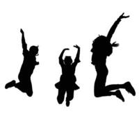 Silhouette of three figures jumping with joy Motion and freedom represented through minimalist black silhouettes on a white background vector