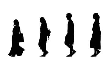 Silhouettes of pedestrians walking against a white background conveying movement and urban life through minimalistic figures vector
