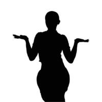 Silhouette of a woman with open palms expressing uncertainty or invitation A clean graphic portrayal with a sense of questioning or offering a gesture vector