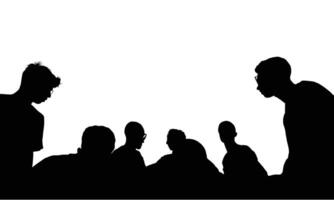 Silhouette of a group dark figures gathered in a circle Focus on unity discussion and a collaborative environment in minimalist style vector