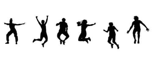 Dynamic silhouettes capture the energy of youth jumping and celebrating A vibrant display of carefree joy movement and communal spirit vector