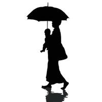 Silhouette of a parent carrying a baby under an umbrella walking in the rain A minimalist depiction of parenthood and protection vector