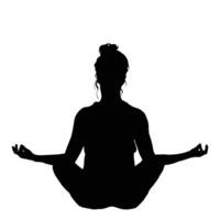Silhouette of a person meditating in a lotus position with hands on their knees isolated on white background Serene and calm Spiritual mindfulness vector
