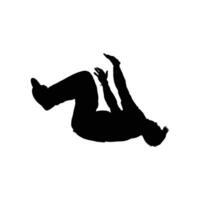 Silhouette of a person in mid-air possibly falling or performing acrobatic movements The figure is against a solid white background emphasizing form vector