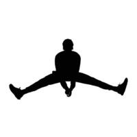 Silhouette of a person sitting with their legs spread wide hands clasped suggesting stretching or flexibility exercises Simple and sporty vector