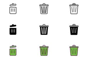 trash bin line, glyph, line color style different vector