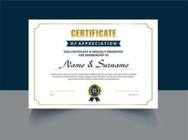 Certificate template with ribbon and gold border vector
