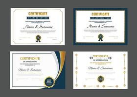 Certificate templates with gold and blue borders vector