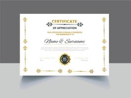 Certificate template with gold border and ornate design vector