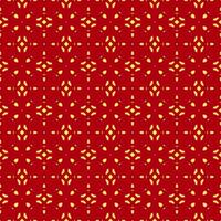 Geometric seamless pattern. Repeating shapes. Red background. Yellow motifs. Symmetrical design. Ornate details. Intricate lines. Vintage style. Decorative art. Textile design. vector