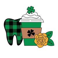 St. Patrick's Day Coffee with Shamrock and Plaid Tooth Illustration vector