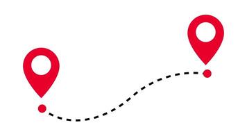map pins connected by a dotted line for illustrating travel routes, logistics, connections, or teamwork concepts in presentations. video