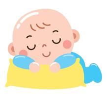 A sweet and calming cartoon of a baby peacefully sleeping on a soft yellow pillow vector