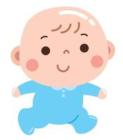 A cute and simple cartoon illustration of a baby taking its first steps, dressed in a cozy blue onesie vector