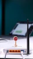 vertical Technician adjusting antenna of wi-fi router for improving internet signal video