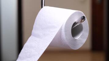 accelerated unwinding of toilet paper roll. Toilet paper consumption concept video