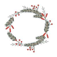 Wreath with fir branches and berries vector