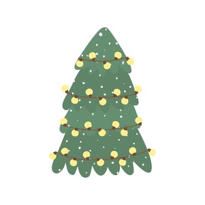 New Year's green Christmas tree with a glowing garland.
