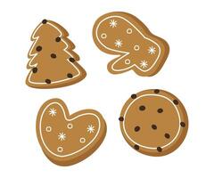 Ginger cookies with icing, festive pastries for Christmas. vector