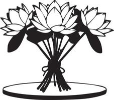 A bunch of lotus flowers tied with rope. isolated silhouette, line art on white background vector