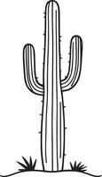 Minimalist line art silhouette of a tall cactus with sharp vector