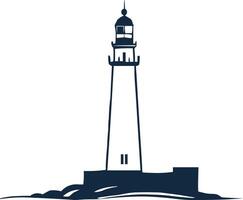 Simple line art silhouette of a lighthouse with strong vertical lines and minimal detailing, designed vector