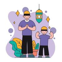 man and boy with lantern ramadan kareem illustration design vector