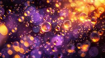 Abstract glowing spheres in golden and purple photo