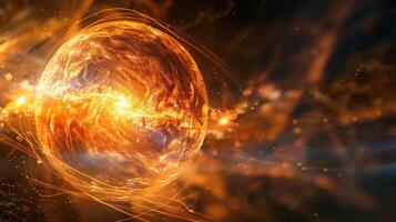 fiery glowing sphere with abstract particles photo